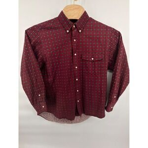 Oakton Limited Mens L Button Down Shirt Burgundy Geometric Vintage 90s‎ Cotton